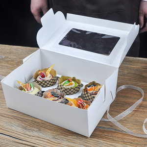 Wholesale Lvory Paper Cup Cake Box Cheap Folding 6 4 Hole Cupcakes Packaging Box