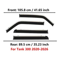 Pour Tank 300 2020-2026, 4 déflecteurs de pluie pour vitres de voiture en acier inoxydable teinté fumé avec garniture chromée, sans perçage