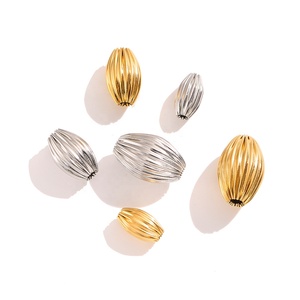 Olive Ribbed <b>Beads</b> | 18K PVD Gold Plated Stainless Steel Water Drop Melon Spacer <b>Beads</b> for DIY <b>Bracelet</b> Necklace Jewelry <b>Making</b> - Product Image 5