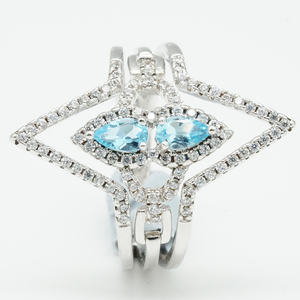 Estilo europeo y americano romántico azul pera corte pavé ajuste diamante anillo de bodas joyería - Product Image 4