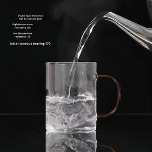 Tazza in <span class=keywords><strong>Vetro</strong></span> Borosilicato a Strato Singolo, Design Moderno con Manico <span class=keywords><strong>Colorato</strong></span>, Corpo Dritto Senza Coperchio, per Succhi e Bevande Fredde - Product Image 5