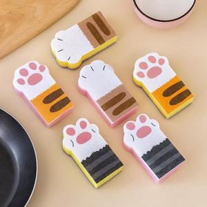 3 stuks Cartoon Schattige Kattenvormige Sponsjes, Op Maat Bedrukt, Multifunctioneel, Afwas- en Keukenreinigingssponsjes - Product Image 5