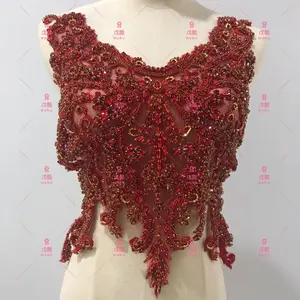 wuku bling bling crystal whole piece cover body lace patch applique in red