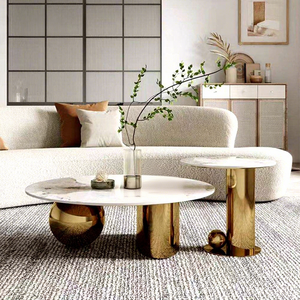 Table basse ronde moderne de luxe contemporaine avec pieds en acier inoxydable noir et plateau en verre trempé - Product Image 5
