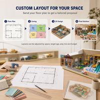 Equipo de juegos infantiles comercial pequeño para interiores, modular y personalizado, con zona de juegos temática, piscina de bolas, toboganes y pista de paseo para FEC