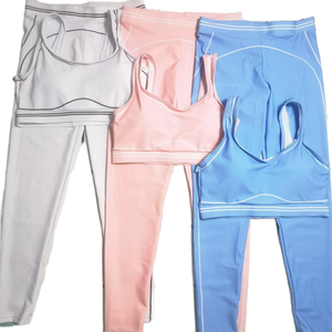 Women's Solid Yoga 2-Piece Set Sports <b>Bra</b> & Leggings Square Neck High-Waisted Drawstring Closure 100% Nylon Quick Dry Sportswear - Product Image 1