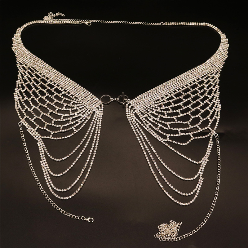 Sethain Boho Waist Necklace Silver Tassel Rhinestone Necklaces Belly Crystal Necklace Bikini Body Accessories Jewelry for Women and Girls