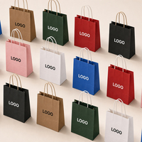 Sacs de shopping en papier kraft blanc et brun, écologiques, recyclables, pour emballages cadeaux et artisanat, avec poignée longue, logo personnalisé, vente en gros