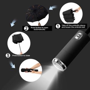 ร่มไฟ LED หรูหรา ขายส่งจากโรงงาน พับได้ 3 ตอน เคลือบสีดำ กันแดด 10K โครงเหล็กคู่ แข็งแรง ทนลม กันฝน - Product Image 3