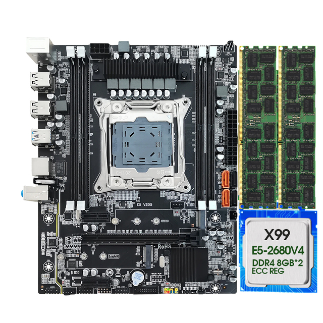 X99 Motherboard Kit  LGA 2011-3 X99 E5 2680 V4 CPU 2pcs X 8GB =16GB 2666MHz DDR4 Memory