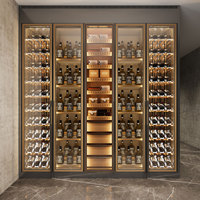 Armoire à vin de luxe moderne minimaliste en acier inoxydable et bois massif avec éclairage LED, capacité 120 bouteilles, pour maison, bar ou villa