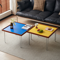 Table basse d'appoint Yule Square Bauhaus Nordic Vintage en acier inoxydable et bois avec étagère, mobilier pour la maison