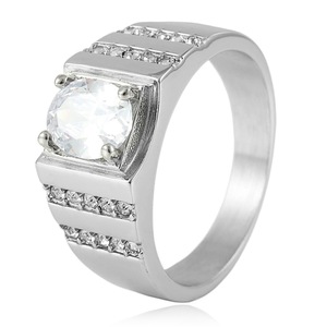 yunnique Stainless Steel <b>Ring</b> With <b>Black</b> Stone Prong Setting Geometric Design Unisex Fashion Jewelry Gift - Product Image 4