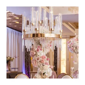 Nuove forniture per feste di matrimonio centrotavola per candelabri in cristallo dorato alto per la tavola di nozze