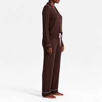 Ensemble pyjama femme en maille gaufrée, haut à col cranté et manches longues, pantalon de jogging à cordon de serrage, passepoil contrastant, vêtements de nuit et de détente pour femme