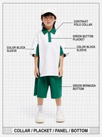 Ensemble uniforme scolaire formel en coton personnalisé avec logo pour enfants, col contrastant, panneau vert pour chemise et pantalon, vêtements de style preppy, OEM
