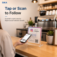 Mini-étiquette NFC SIKA étanche 120 mm carrée personnalisée pour le suivi sur les réseaux sociaux, plaque de lecture de code QR pour café, boutique, hôtel