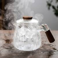 Bouilloire à thé en verre borosilicate à rayures verticales décoratives, de qualité supérieure, avec couvercle en bois, pour une utilisation moderne à la maison ou lors de réceptions.