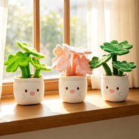 Plante en peluche trèfle à quatre feuilles en pot avec logo personnalisé, jouet en peluche souriant, vente en gros, directement de l'usine, pour cadeau de collègue