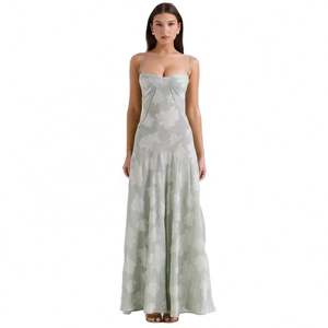 Vestido sin mangas sexy con tirantes y espalda descubierta Vestido de noche de graduación con cuello cuadrado bordado de gasa para mujer-Comprar - Product Image 1