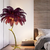 Bestseller Moderne Nordische Luxus Straußenfeder Stehlampe Harz Kupfer Eck-Stehleuchte LED Metall Rosa Hohe Helligkeit Verstellbar