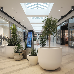 UV Protected Durable Luxury <b>White</b> Round Fiberglass Planter Floor Hotel Corridor Flower <b>Pot</b> Decor Vase - Product Image 5