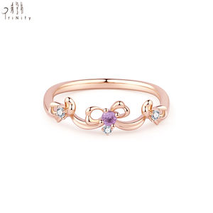 Anillo de oro real de 18 quilates, lazo brillante con piedras preciosas naturales, anillo de diamantes, joyería de fiesta de moda de compromiso para mujer - Product Image 1