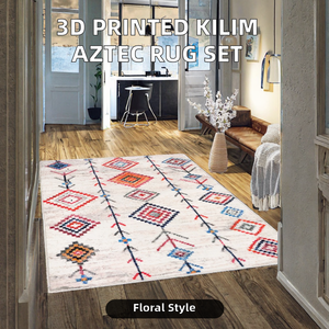 Tapis moderne imprimé en 3D à motif floral et Kelim aztèque, lavable et antidérapant, idéal pour lit Queen ou chambre d'étudiant - Product Image 2