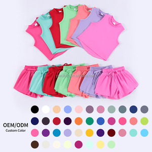 Conjunto de Yoga Nuevo y Moderno para <span class=keywords><strong>Chicas</strong></span>, Color Sólido, Camiseta sin Mangas, Pantalones Cortos de Doble Capa, Alta Elasticidad, Diseño Personalizado - Product Image 4