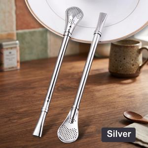 Ensemble de 2 cuillères à glace argentées, accessoires de bar minimalistes en métal, réutilisables - Product Image 3