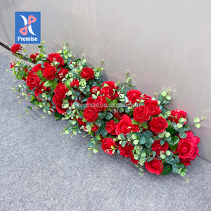 Promesse usine personnalisé rose rouge et verdure fleur coureur mariage coureur toile de fond - Product Image 1