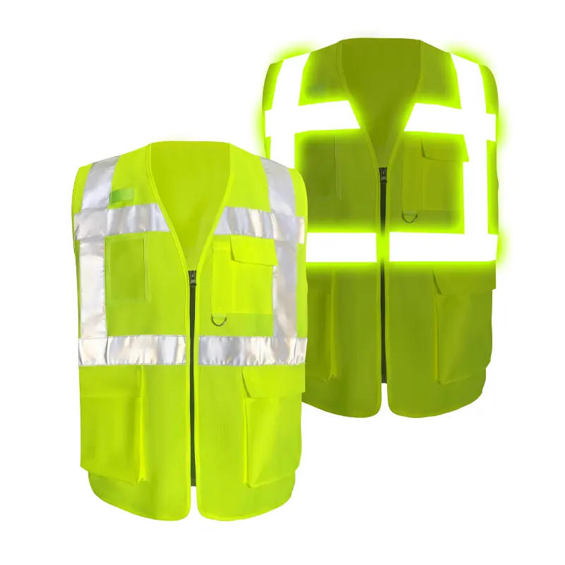 ANSI Classe 2 Estilo Britânico Reflective Vest Segurança com 5 Bolsos Personalizar Logo Workwear Outdoor Construção Vest