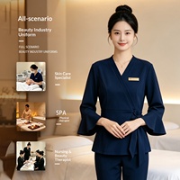 Nouvelle Collection Automne – Ensemble Femme Chic Col V Manches Longues en Spandex/Polyester Gaufré pour Employées d'Accueil et Thérapeutes de Spa