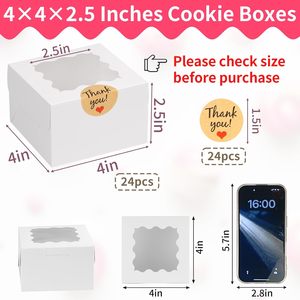 Vente en gros de 24 boîtes à pâtisserie carrées en carton blanc personnalisées de 4x4x2,5 pouces avec fenêtre pour mini gâteaux, friandises, pâtisseries, beignets, macarons - Product Image 3