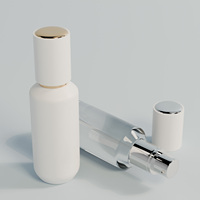 LANCAI Lot de 4 flacons pompe à lotion ronds en verre de tailles variées, luxe, 30/50 ml, finition blanche mate transparente, gravure métallique