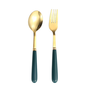 Dark Green And Gold Spoons And Forks Stainless Steel Household <b>Dessert</b> Flatware Party Use - Product Image 5
