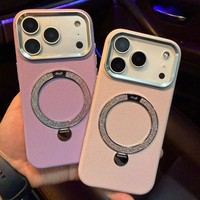 Compatible avec 18 Pro Max pour 17 Pro Max, étui Fulcrum léger, luxueux, scintillant, rose, avec support magnétique, en cuir PU