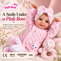 Maßgefertigte 13 Zoll Silikon Reborn Baby-Puppe Lächelnder Neugeborener im Rosa Hasen-Schlafanzug Realistisch Handbemalt Feiertagsgeschenk für Kinder
