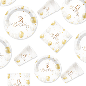 Juego de Vajilla para Fiesta DAMAI, Platos, Vasos y Servilletas de Papel Blancos y Dorados, Vajilla Desechable para Celebración de 18 Años - Product Image 3