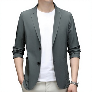 <span class=keywords><strong>Traje</strong></span> de <span class=keywords><strong>hombre</strong></span> de seda helada con textura gofrada, chaqueta delgada de un solo botón, transpirable, elástica, sin costuras, para negocios, versátil. - Product Image 1