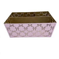 Organisateur de bureau rose champagne doré à 4 sections avec motif nœud