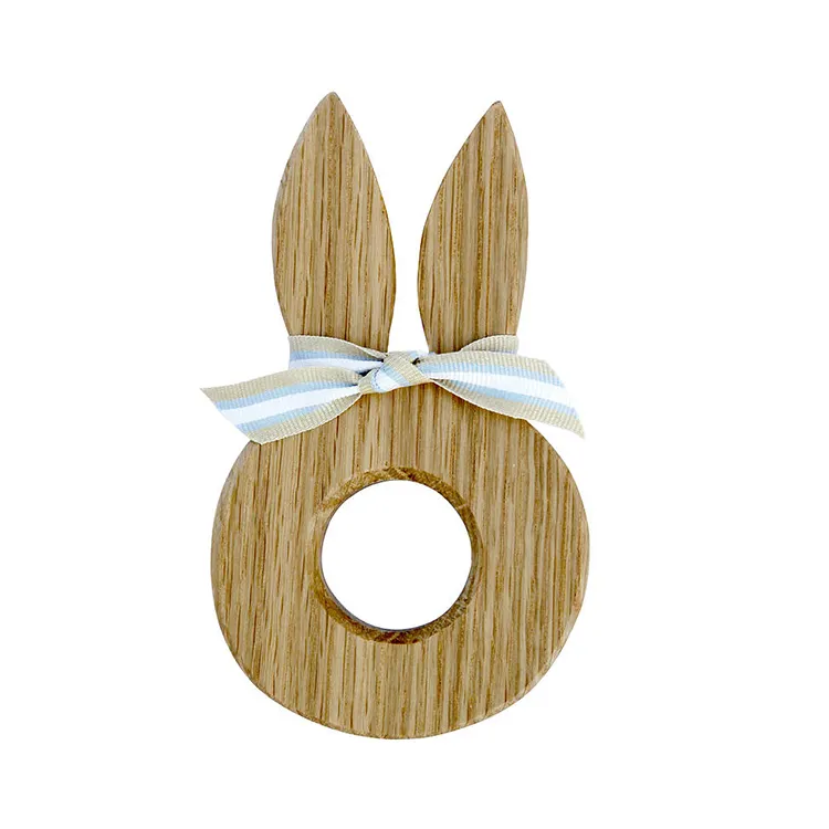 Solid One Piece Oak Wood Bunny Shape Egg Cup Gifted Cute Wooden Egg Cup Holder