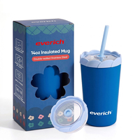 Meilleure vente usine – Tasse isotherme personnalisée avec logo, 14 oz, en acier inoxydable, mignonne, avec couvercle à pétale et paille intégrée