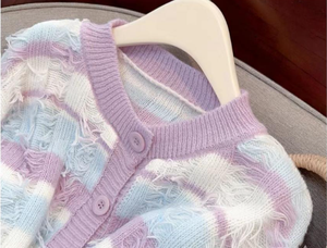 Suéter corto de manga larga a rayas estilo japonés suave modelos de otoño e invierno Top holgado estilo diario para mujer - Product Image 5