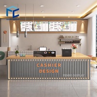 Décoration moderne de restaurant et de café, design simple de comptoir de magasin, table de comptoir avec éclairage LED