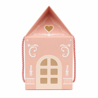 Boîte d'emballage en carton rigide rose en forme de maison, style esthétique, avec poignée en corde, pour cadeaux de boutique, vente en gros, OEM/ODM