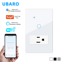 Interrupteur intelligent WiFi UBARO Tuya 1 voie avec prise murale standard américaine de type 118, panneau tactile en verre pour Alexa, Google Home, Smart Life