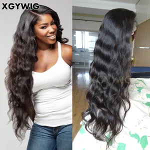 XGYWIG Stock 100% virgin unprocessed Brazilian Natural Color with baby hair 8"-30" Natural Wave human hair Full Lace Wigs