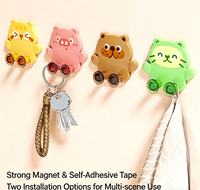 Crochet mural adhésif sans perçage en ABS, motif animal mignon, multi-usage pour clés, élastiques à cheveux, petits accessoires, rangement mural pour chambre – Le choix le plus populaire