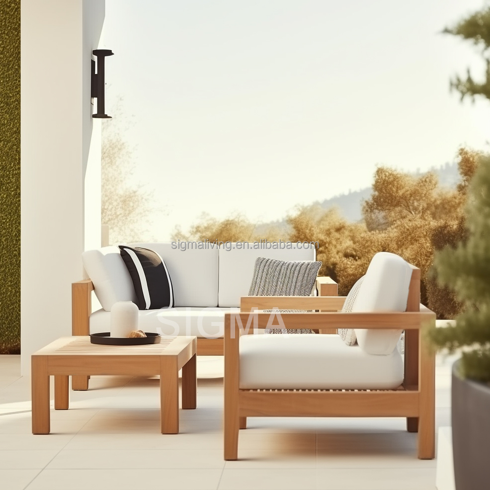 Factory Custom Patio High End Solid Wooden Garden Sofa Modern All Weather Teak Wood Rope Sofa Outdoor Furniture Garden Sofa